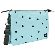 Roka Carnaby XL Umhängetasche aus recyceltem Canvas – Blau/Blaue Herzen