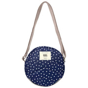 Roka Paddington B Umhängetasche aus recyceltem Canvas – Navy Polka Dot