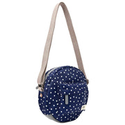 Roka Paddington B Umhängetasche aus recyceltem Canvas – Navy Polka Dot