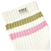 Roka Windowsr Stripe Crew Socken – Avocado/Rosa Nelke