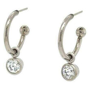 Ti2 Titanium Gem Charm Hoop Earrings - Natural Brushed Silver