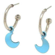 Ti2 Titanium Moon Charm Hoop Earrings - Light Blue