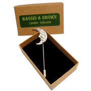 Bassin and Brown Crescent Moon Lapel Pin - Silver