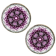 Bassin and Brown Mandala Flower Spray Cufflinks - Purple/White