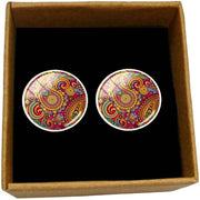 Bassin and Brown Paisley Cufflinks - Wine/Yellow