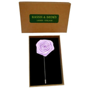 Bassin and Brown Rose Flower Lapel Pin - Bright Lilac