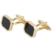 David Van Hagen Gold Plated Onyx Hexagon Cufflinks - Black/Gold