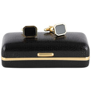 David Van Hagen Gold Plated Onyx Hexagon Cufflinks - Black/Gold