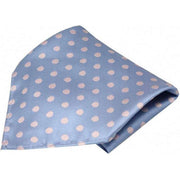 David Van Hagen Polka Dot Silk Pocket Square - Sky Blue/ Pink