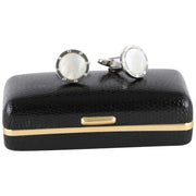 David Van Hagen Rhodium Plated Mother of Pearl Round Porthole Cufflinks  - White/Silver