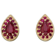 Elements Gold Teardrop Ruby Earrings - Yellow Gold/Red