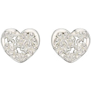 Elements Silver Ornate Heart Stud Earrings - Silver