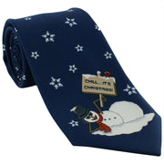 Michelsons of London Christmas Snowman Polyester Tie - Navy
