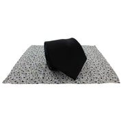 Michelsons of London Plain Tie and Contrast Floral Pocket Square Set - Black