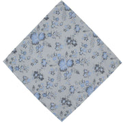 Michelsons of London Textured Springtime Floral Polyester Tie and Pocket Square Set - Silver/Blue