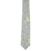 Michelsons of London Textured Springtime Floral Polyester Tie and Pocket Square Set - Silver/Yellow