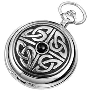 Woodford Celtic Knotwork Chrome Plated Full Hunter Quartz Pocket Watch - Silver/Black