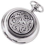 Woodford Celtic Swirl Chrome Plated Full Hunter Quartz Pocket Watch - Silver/Black